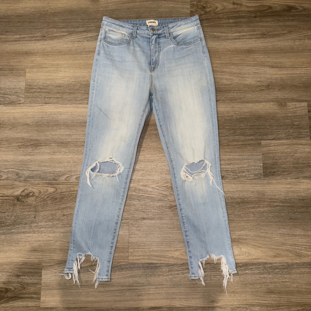 L'AGENCE‎ Distressed Light Wash Skinny Jeans Raw Hem Ripped Knees Sz 30